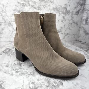 Aquatalia Womens Tisha Side Zip Heel Ankle Boots Size 9 Waterproof Taupe Suede